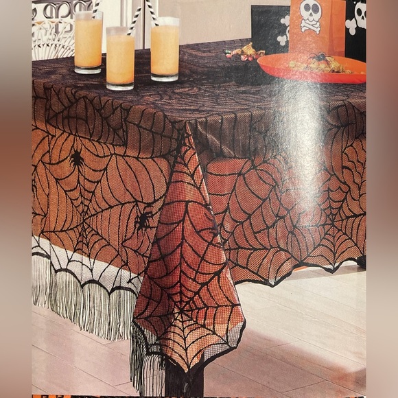 SpiderWeb Halloween Lace Fabric Tablecloth 60x84 in. New - Picture 1 of 4